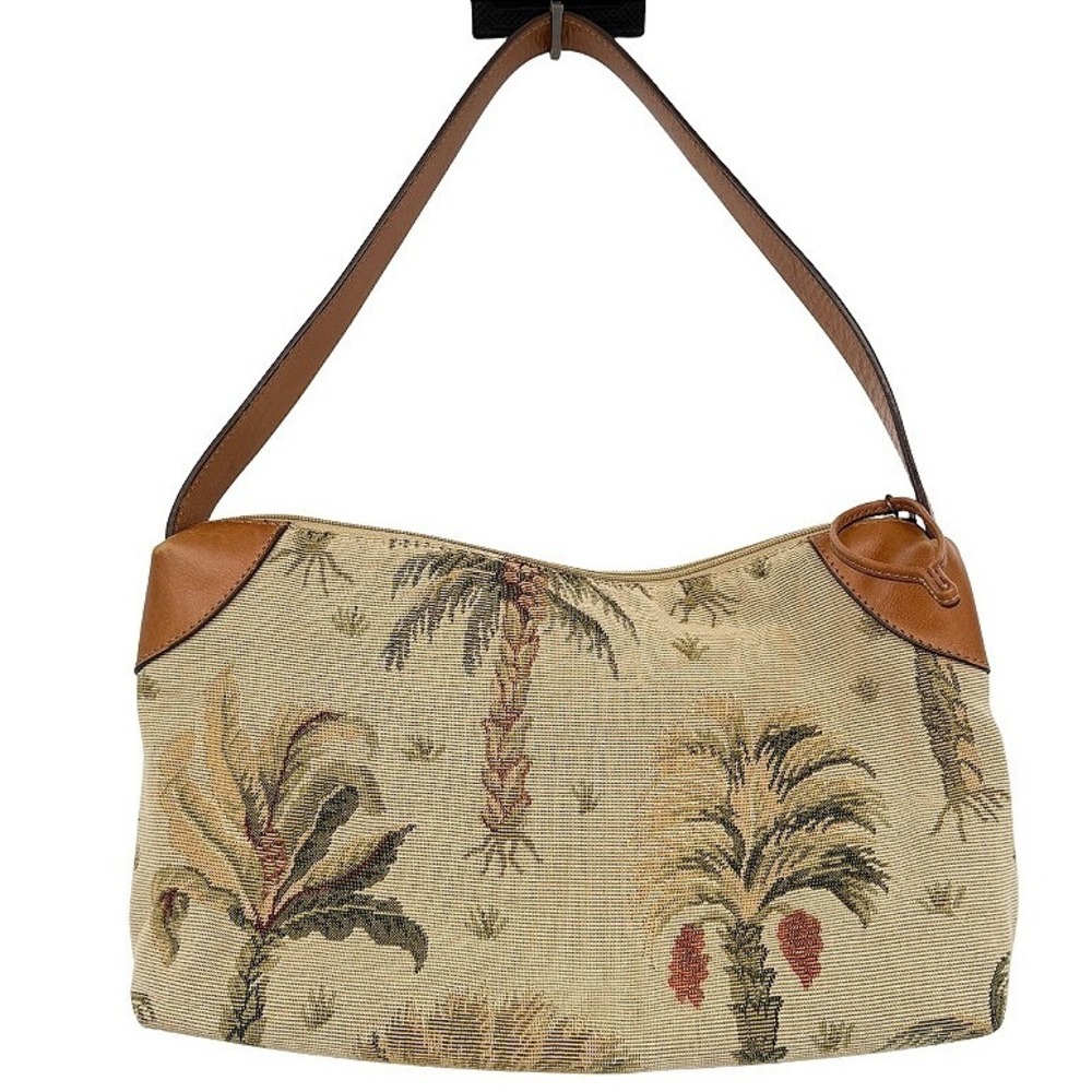 Tommy Bahama Tapestry Shoulder‎ Bag Palm Tree Leather Trim Tropical Boho